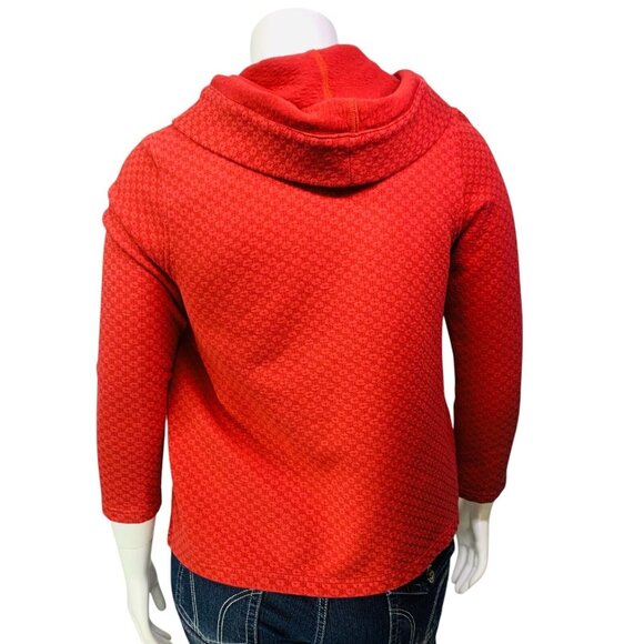 J JIll Womens Hooded Cardigan Red Textured Knit Open Front Long Sleeve Size L - Picture 7 of 12